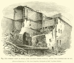 Street view in Polla (the Ancient Forum Popilii), after the earthquake of 1857  af English School