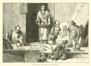 Atelier eines japanischen Holzschnitzers von English School