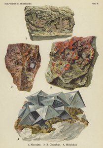 Sulfider og arsenider, niccolit, cinnober, mispickel (farve litho) af English School