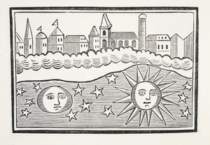 Sun, Moon, Stars and Earth Transponed, illustration fra Chap-books of the Eighteenth Century af John Ashton, pub. 1882 af English School