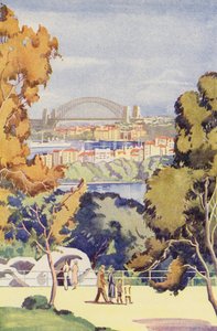 Sydney Bridge (farvelitografi) af English School