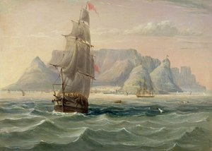 Taffelbjerget, Cape Town, fra havet, 1820 (olie på kort)