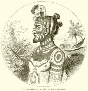 Tatoveringsmærker på en Chief of the Marquesas af English School