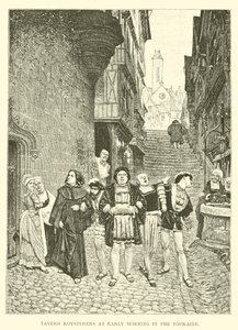 Tavern Roysterers tidligt om morgenen i Touraine (kobberstik) af English School