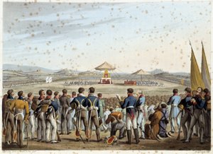 Te deum på slagmarken i "Historical, military and naval anecdotes and incidents that arrived at the arms of Britain and their allies, ending at Waterloo" af Edward Orme. Ill. af Fry, Sutherland, Clark, Dubourg, W.Heart, JA, Atkinson... Udg. 1819, L af English School