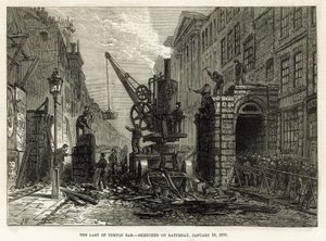 Temple Bar, London. Nedrivning, 12. januar 1878 af English School