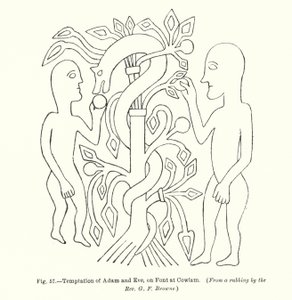 Adam og Evas fristelse, på Font at Cowlam (gravering) af English School