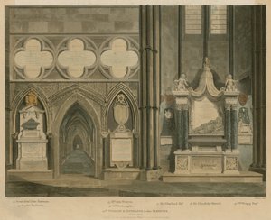 Tiende vindue og indgang til Cloister, North Aisle, Westminster Abbey, London af English School