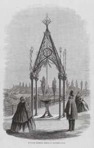 Teulon Fountain, Battersea Park, London, England (kobberstik) af English School
