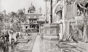 Akal Takht eller Akal Bunga, Harmandir Sahib (Det Gyldne Tempel), Amritsar, Punjab, Indien i 1864, fra Hutchinson