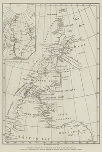Den arktiske ekspedition, kort over Smith Sound-ruten til Nordpolarhavet (gravering) af English School
