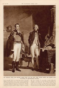 The Army and Navy: An Interview between Arthur Wellesley (1769-1852) Duke of Wellington and Lord Horatio Nelson (1758-1805) from The London Illustrated News, 12. juli 1941 af English School