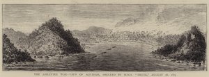 Ashantee War, View of Aquidah, beskudt af HMS "Druid", 28. august 1873 (gravering) af English School