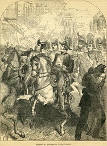 Forsøget på at myrde kong Louis Philippe af Frankrig, illustration taget fra Cassells Illustrated History of England, 18571858 af English School