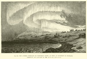 The Aurora Borealis or Northern Light, as seen at Bossekop in Finmark (Norway), on 21 January 1839, at 6 pm  af English School