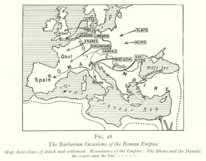 De barbariske invasioner af Romerriget (litho) af English School