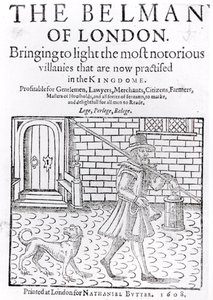 The Bellman of London, af Thomas Dekker (c.1570-c.1641) titelblad, trykt af Nathaniel Butter, 1608 af English School