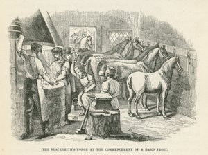 Die Schmiede bei Beginn eines starken Frosts (Gravur) von English School