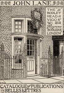The Bodley Head Publishing House, forsideillustration fra Catalogue of Publications in Belles Lettres af English School