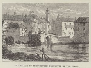 Die Brücke in Aberystwith, zerstört durch die Flut