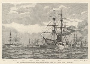 Den britiske eskadron sejler i Mozambique Channel under kontreadmiral Sir E R Fremantle (gravering) af English School