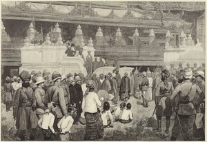 Den buddhistiske ærkebiskop af Burmah modtager Sir Frederick Roberts i klostret i Mandalay
