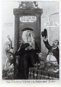The Casting Vote, eller den uafhængige højttaler, satirisk tegneserie, der viser premierministeren, Henry Addington, 1805 (tryk) af English School