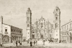 Katedralen i Havana, Cuba (litho) af English School