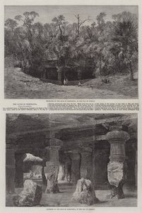 The Caves of Elephanta (gravering) af English School