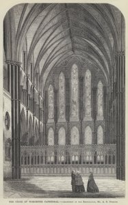 The Choir of Worcester Cathedral (gravering) af English School