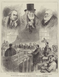 The City of Glasgow Bank Failure, fangerne ved den centrale politidomstol, Glasgow (gravering) af English School