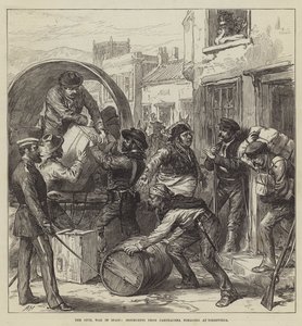 Borgerkrigen i Spanien, oprørere fra Carthagena fouragerer ved Torrevieja (gravering) af English School
