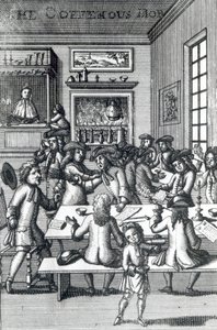 The Coffeehouse Mob, af Edward Ward, taget fra Vulgus Britannicus, 1710 af English School