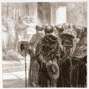 Rådmændene opløser munkeordenen Augustiner i Zürich, 1524, illustration fra The History of Protestantism af James Aitken Wylie (1808-1890), pub. 1878 af English School