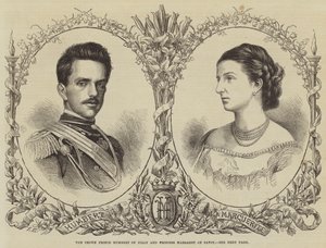 Kronprins Humbert af Italien og prinsesse Margaret af Savoyen (gravering) af English School