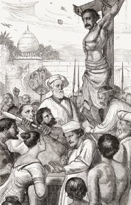 Korsfæstelsen af en Karen Martyr fra Burma, ca. 1865 (træstik) af English School