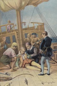 Sir Richard Grenvilles død (farve litho) af English School