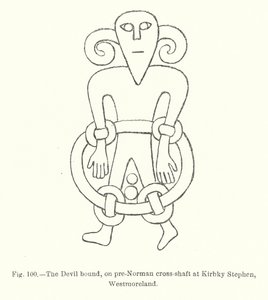 Der gefesselte Teufel auf einem vor-normannischen Kreuzschaft in Kirbky Stephen, Westmoreland