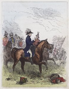 Hertugen af Wellington ved Waterloo (farvet gravering) af English School