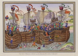 Jarlen af Pembroke angrebet af den spanske flåde før La Rochelle (farvet indgravering) af English School