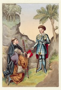 Jarlen af Salisbury og John Lydgate (farvet gravering) af English School