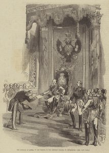 Kejseren af Rusland på sin trone, i det kejserlige palads, Skt. Petersborg (gravering) af English School