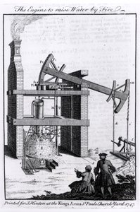 The Engine to Raise Water by Fire, et diagram over Newcomens dampmaskine til Universal Magazine, 1747 af English School