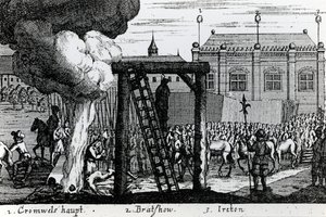 Henrettelsen af Oliver Cromwell, John Bradshaw og Henry Ireton, ca. 1661 af English School