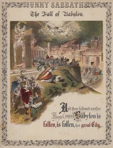 Babylons fald (farvet gravering) af English School
