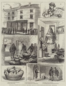 The Fenian Dynamite Plot i England, den hemmelige fabrik for nitro-glycerin i Ledsam-Street, Birmingham (gravering) af English School