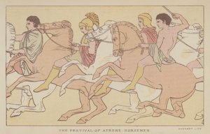 The Festival of Athene, Horsemen (farve litho) af English School
