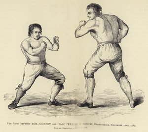 Kampen mellem Tom Johnson og Isaac Perrins, i Banbury, Oxfordshire, 22. november 1789, Fra en gravering udgivet i 1790 af English School