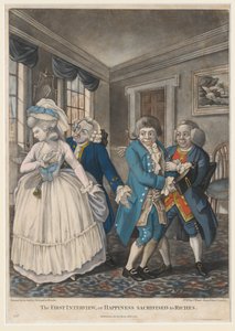 The First Interview, or Happiness Sacrificed to Riches, 1784 (håndfarvet mezzotint) af English School