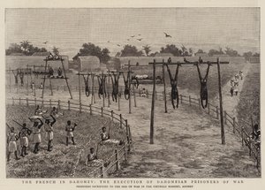 Franskmændene i Dahomey, henrettelse af Dahomeianske krigsfanger (gravering) af English School